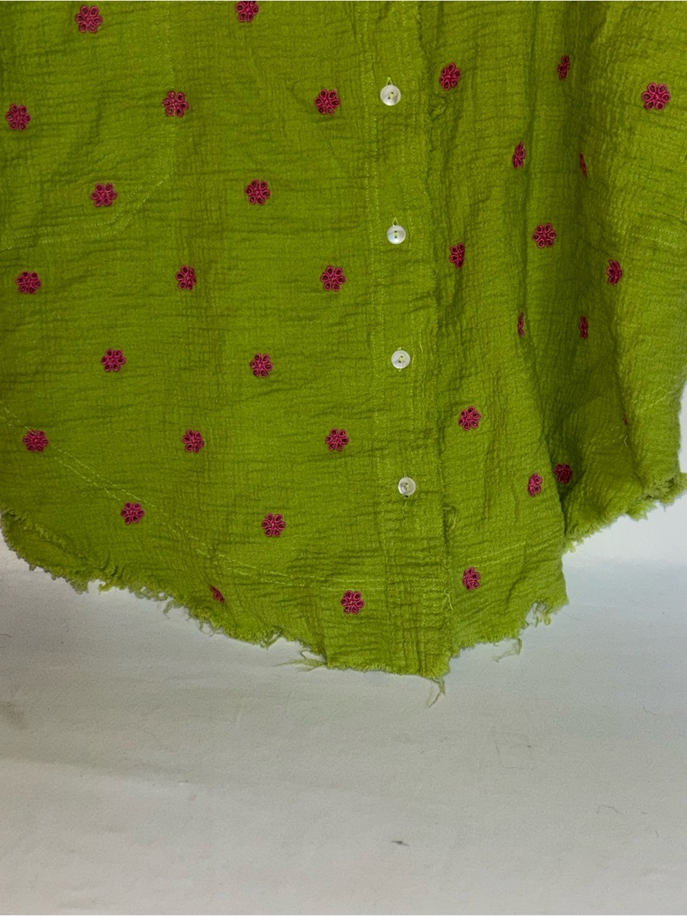 Ivy Jane Green Crinkle Embroidered Floral Boho Hippie Blouse Top M/L - Picture 4 of 5
